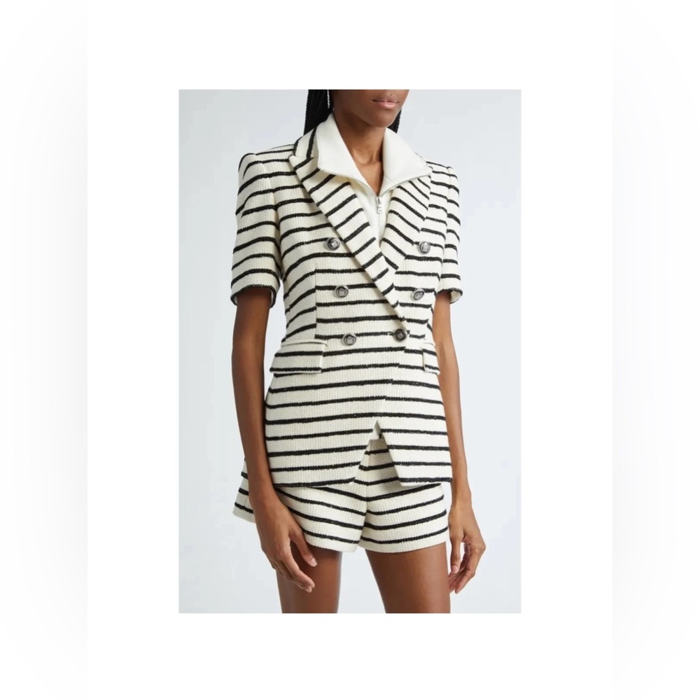 Veronica Beard Jenny Blazer Stripe Short Sleeve Cotton Blend Dickey Jacket sz 6 - Picture 6 of 16